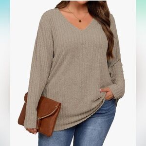 Women's V-Neck Sweater in Tan 5X